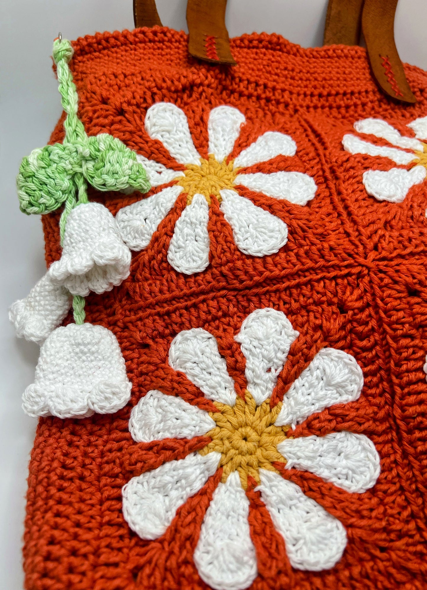 Handmade Crochet Daisy Flower Big Shoulder Orange Bag – Spacious & Stylish