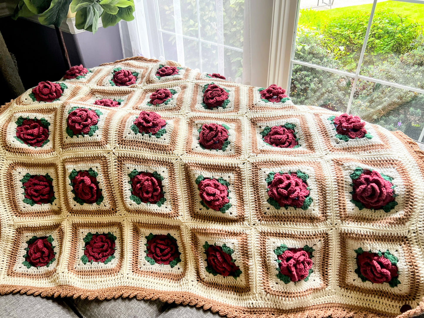 Elegant Handmade Wool Flower Blanket