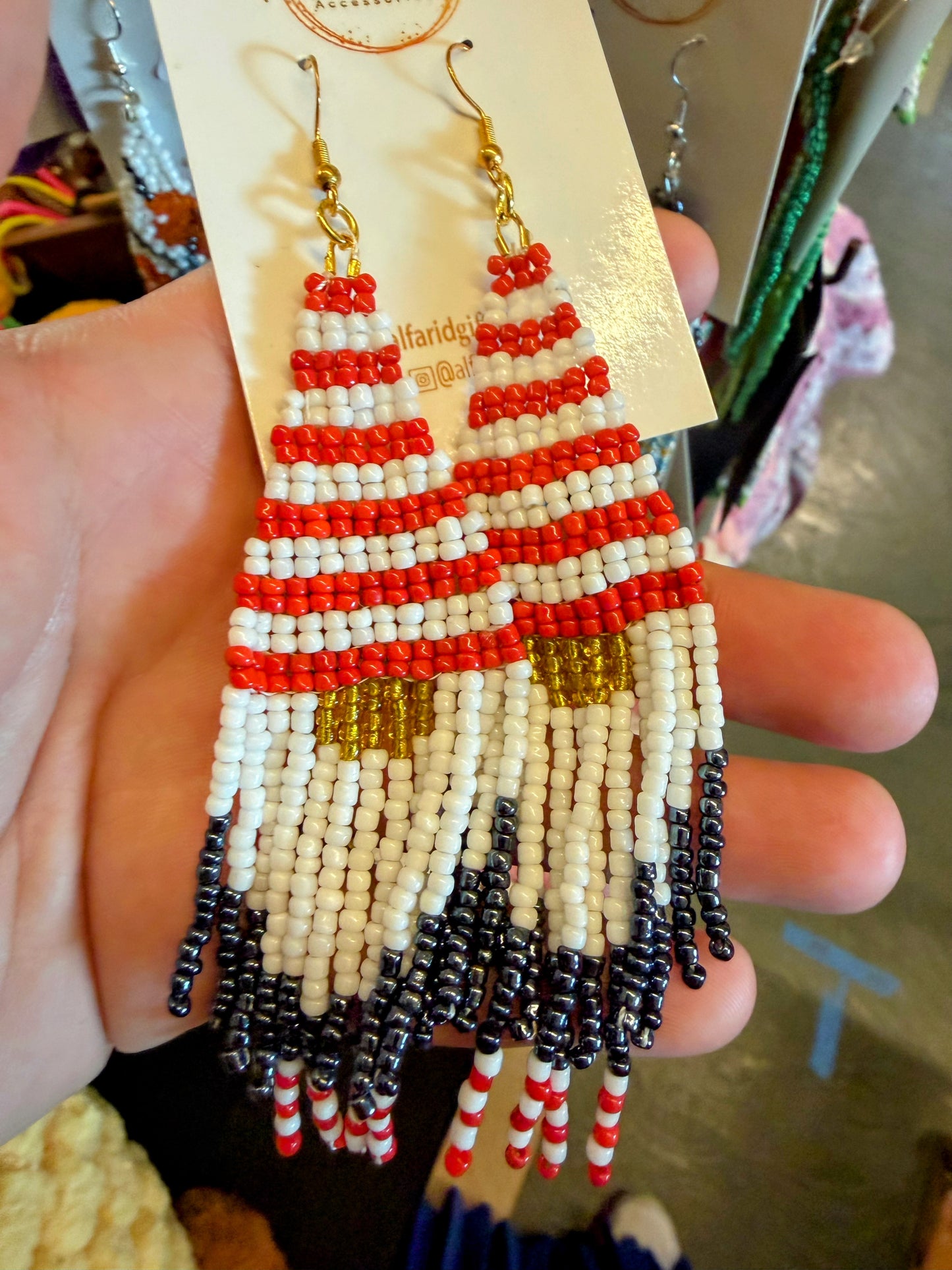 Patriotic Beaded Fringe Earrings – Handcrafted Statement Jewelry
