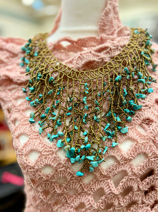 Handmade Brown Seaweed Design Dangling Beaded Necklaces – Nature-Inspired Jewelry