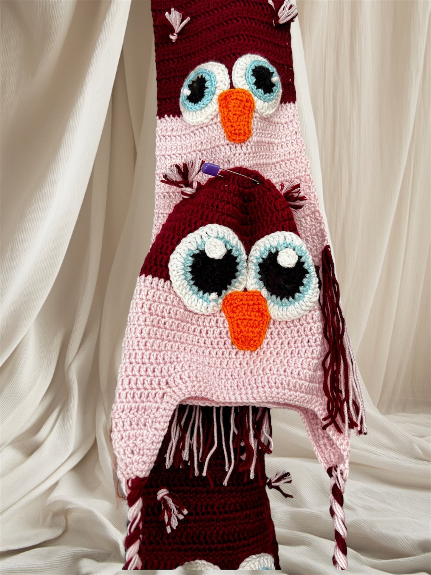 Adorable Crochet Yellow & Purple Owl Hat & Scarf Set for Kids