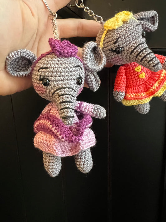 Ellie & Elbert Crochet Elephant Keychain Set – Handmade Amigurumi Charms