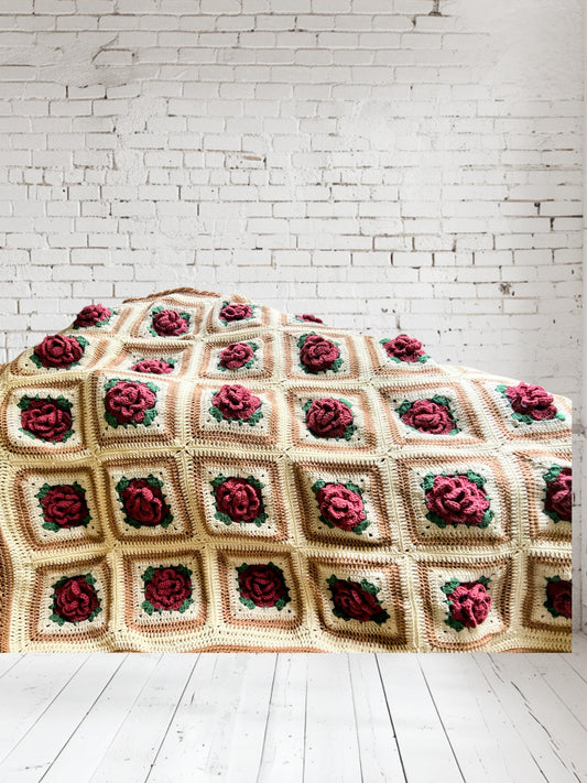 Elegant Handmade Wool Flower Blanket