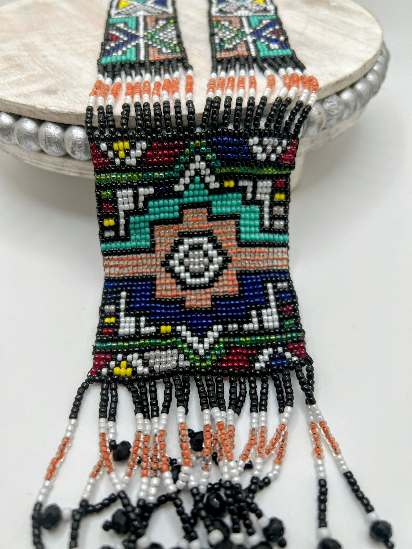 Handmade Colorful Teal & Orange Geometric Loom Beaded Necklaces – Bold Artisan Jewelry