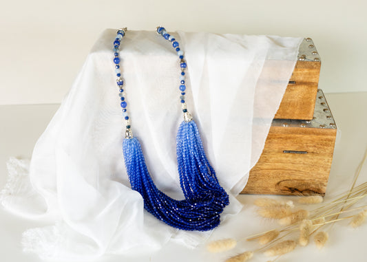 Blue Shiny Beaded Necklace – Handmade Glass Seed‑Bead Statement Jewelry