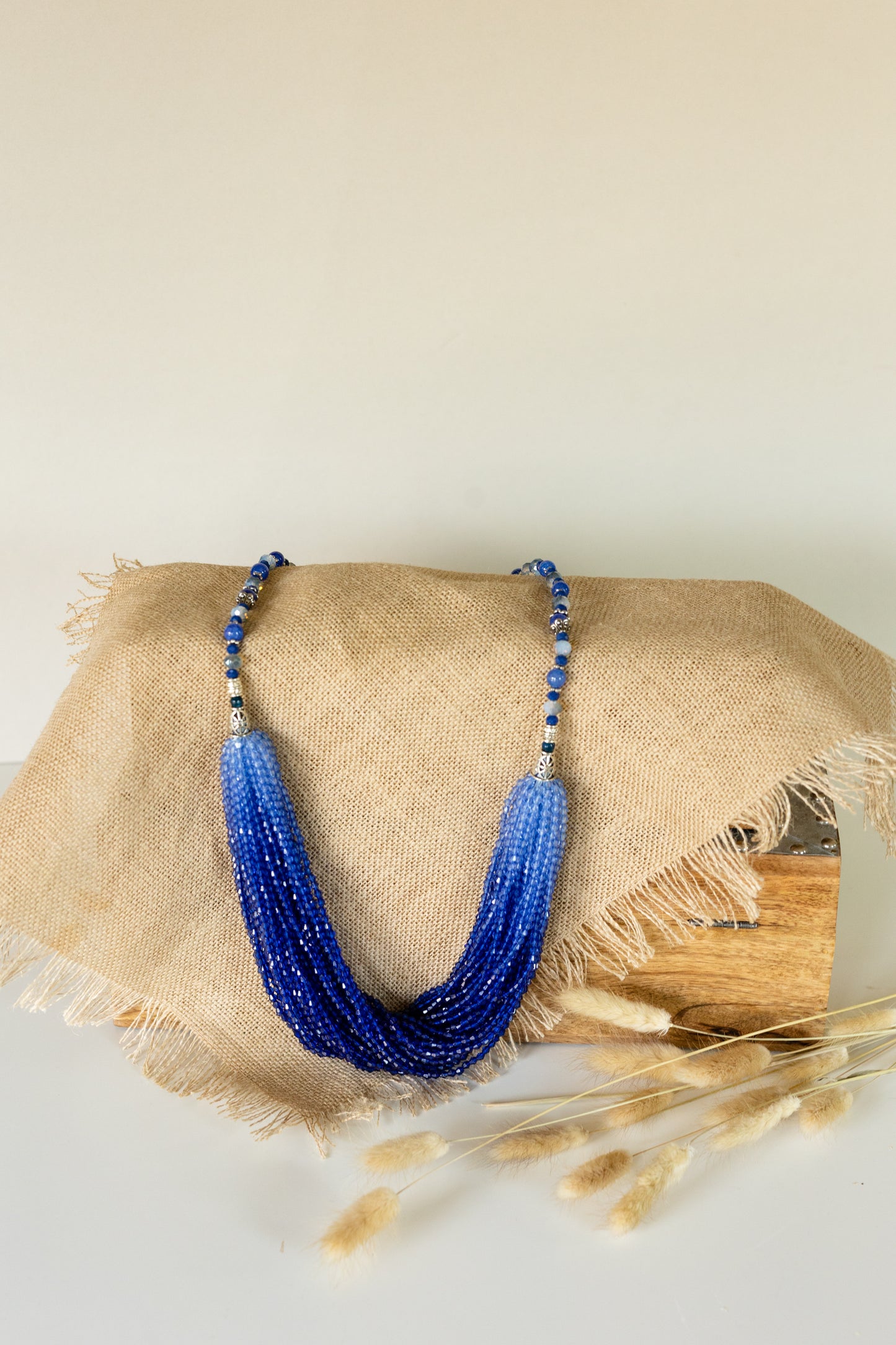 Blue Shiny Beaded Necklace – Handmade Glass Seed‑Bead Statement Jewelry