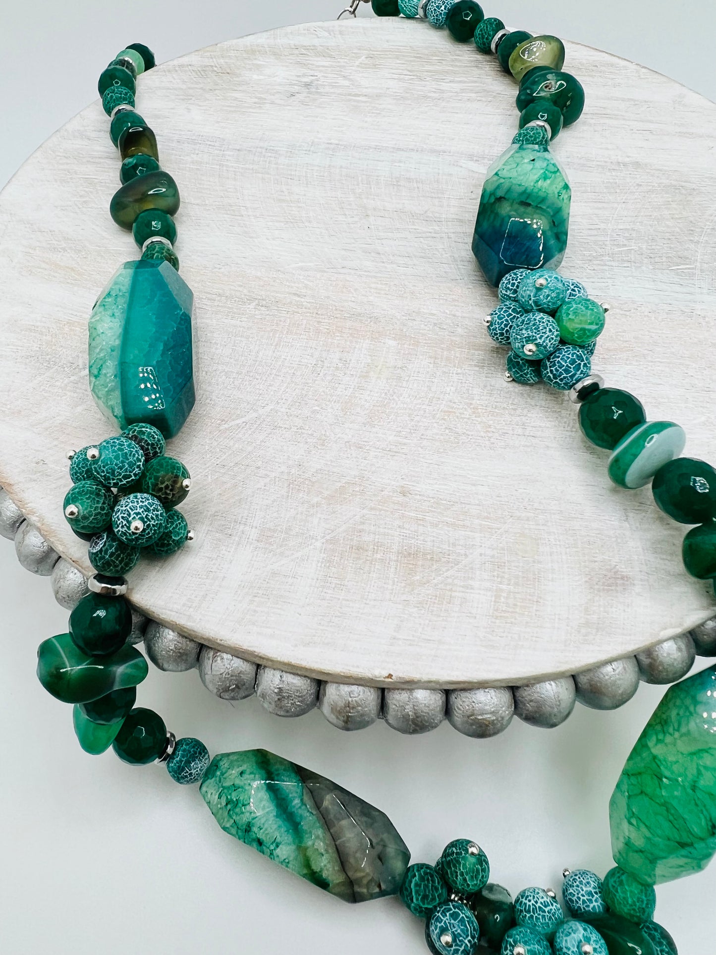 Natural Green & Teal Gemstone Necklace – Earthy Semi-Precious Statement Jewelry