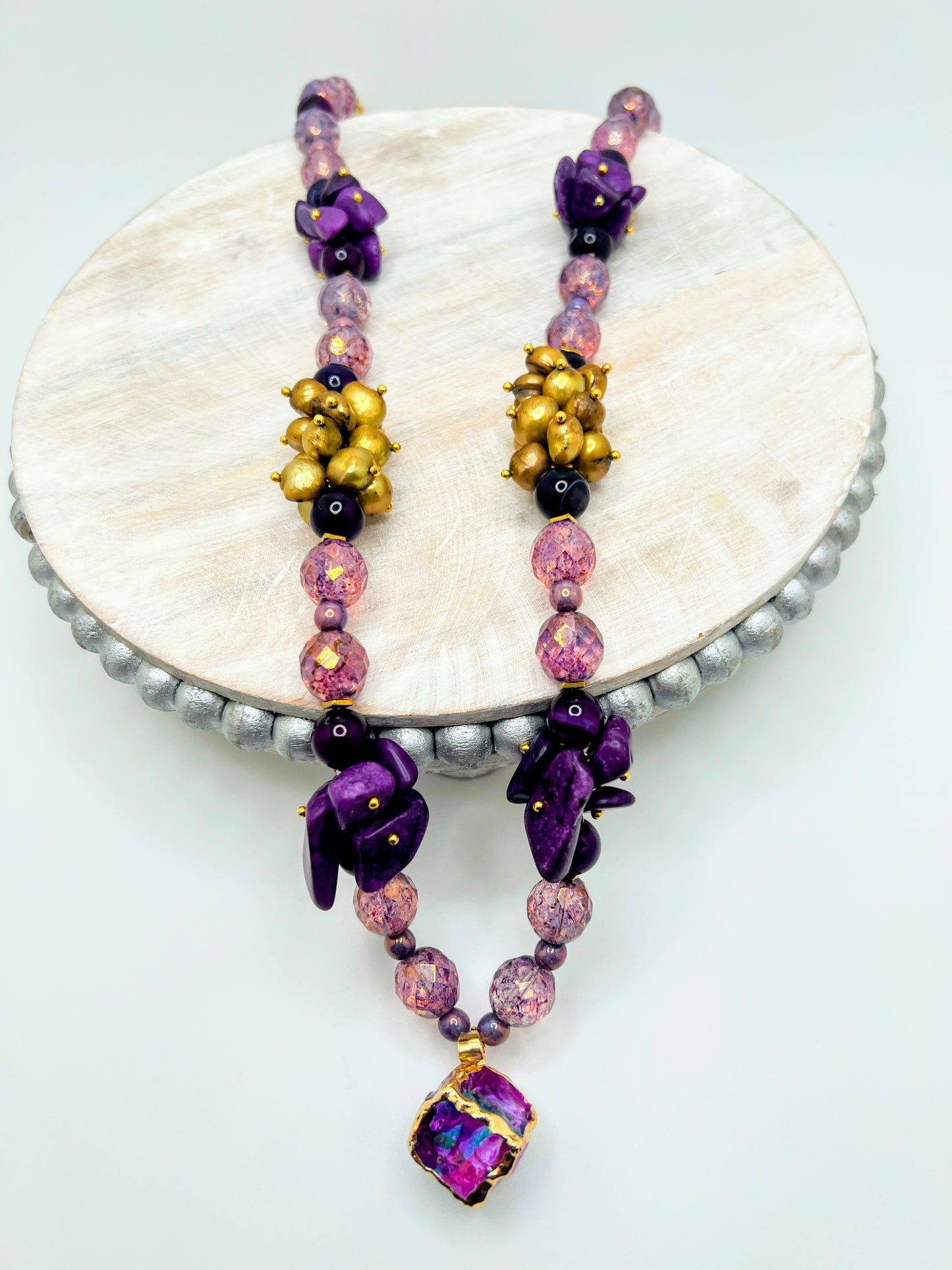 Purple Agate Cube Pendant Necklace – Natural Stone & Gem Bead Jewelry