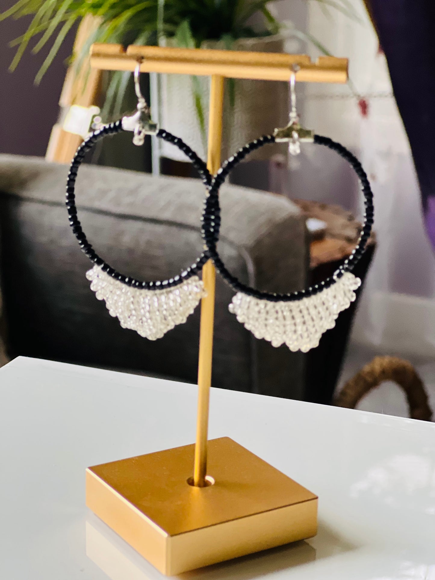 Colorful Beaded Hoop Earrings – Handcrafted Seed-Bead Statement