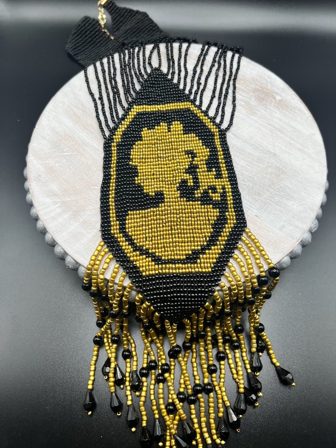 Gold & Black Lady Loom-Beaded Necklace