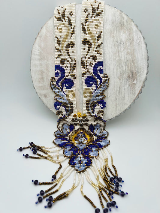 Purple Peacock Body Style Loom‑Beaded Statement Necklace