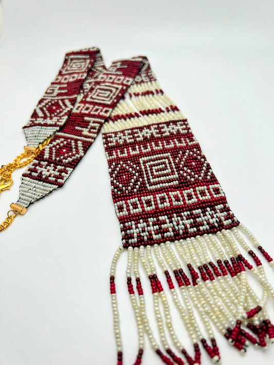 Gold & Black Round Flower Loom‑Beaded Necklace