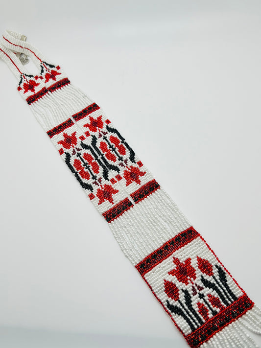 Red Lotus Flower Loom‑Beaded Necklace – Handwoven Czech-Glass Seed Beads