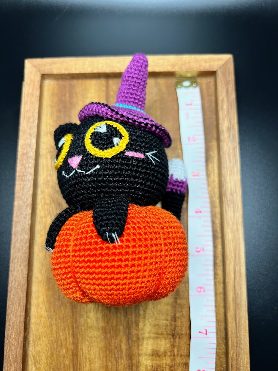 Halloween Crochet Witch Cat on Pumpkin Amigurumi Toy