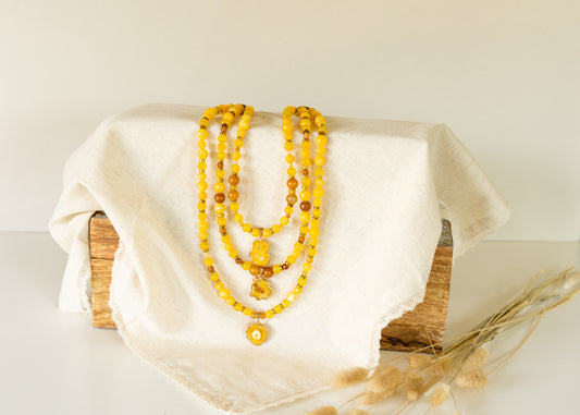 Natural Yellow Gemstone & Agate Charm Necklace