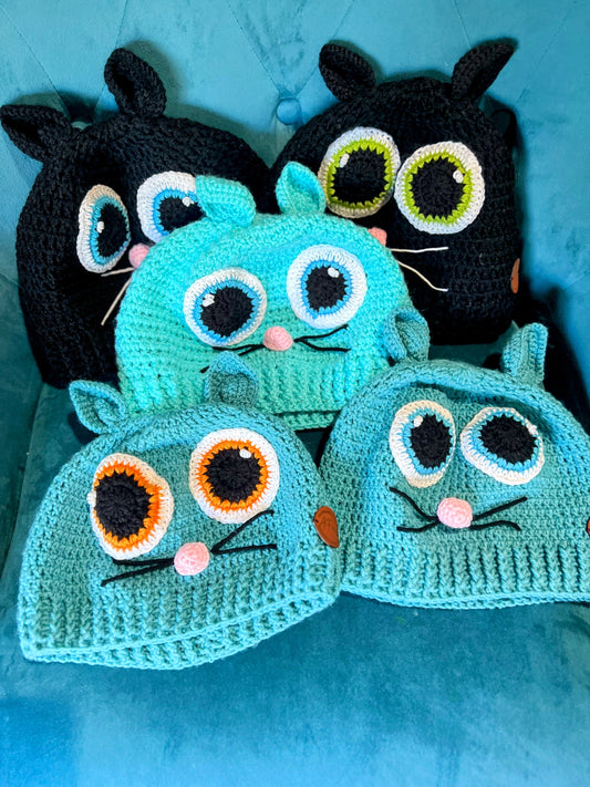 Crochet Cute Cat Hat – 5 Color Options | Handmade Cozy Animal Ear Beanie