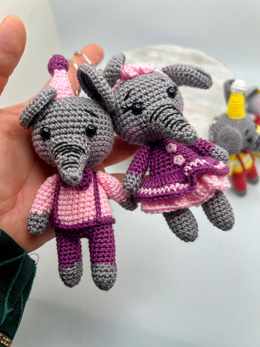 Handmade Amigurumi Adult Elephant Matching Keychains - Different Colors available