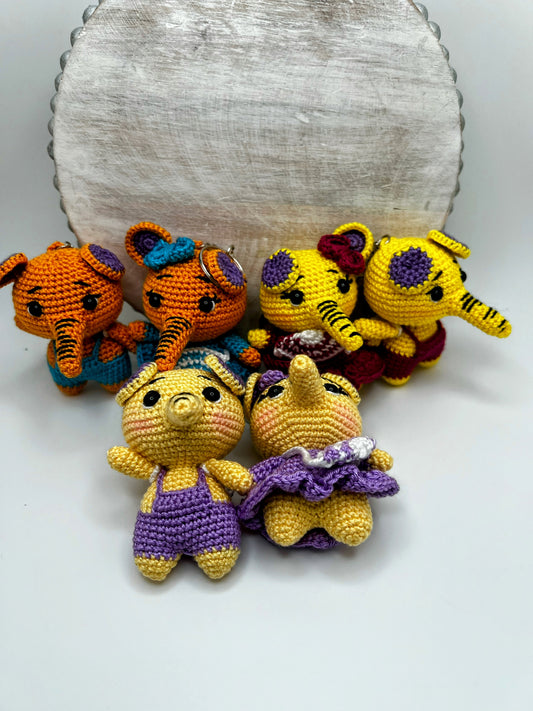 Handmade Amigurumi Elephant Matching Keychains