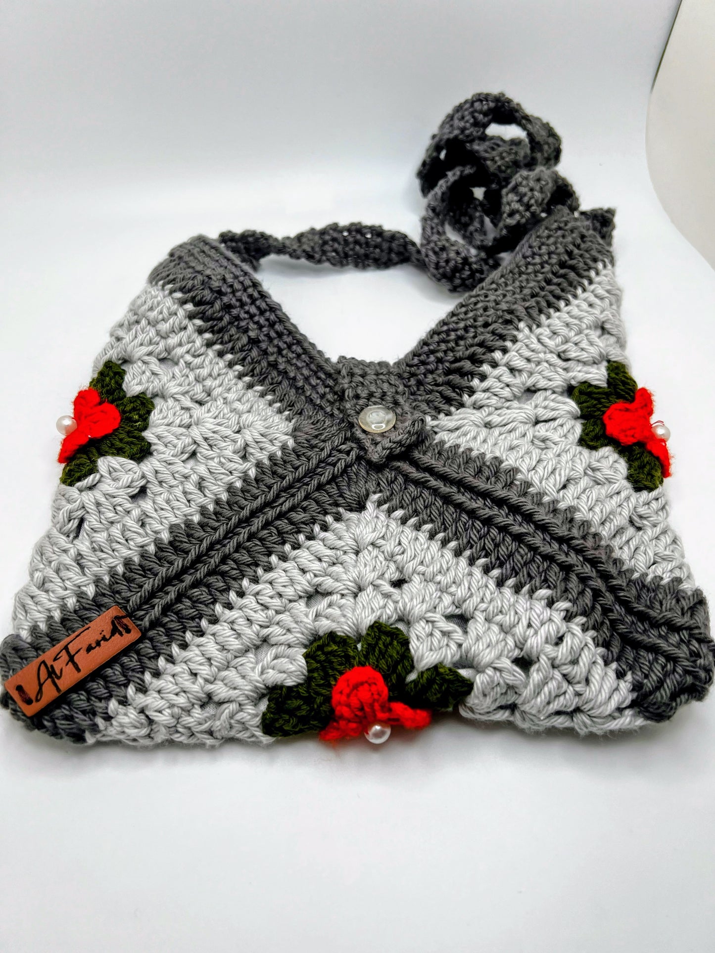 Gray with Red Flower Bag- For Girls & Teens