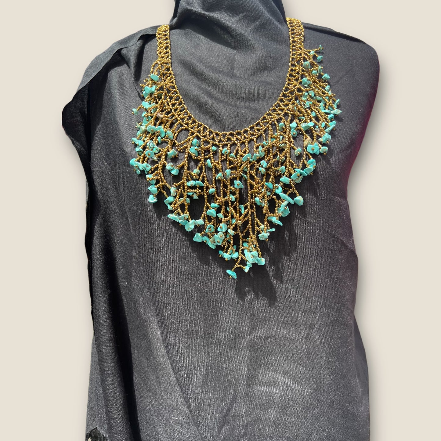 Brown Dangling With Teal Natural Stones Beaded Necklace