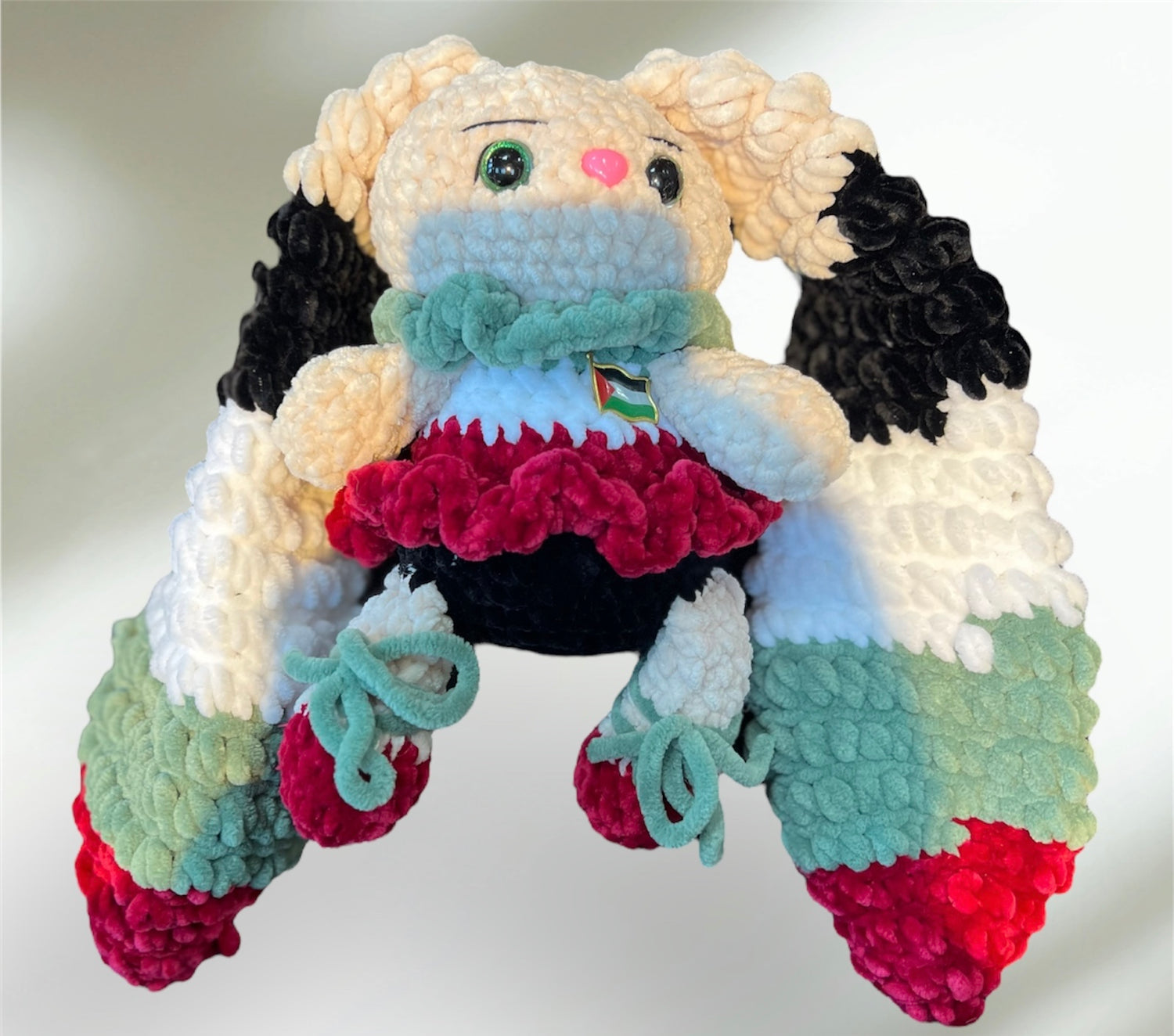 Handmade Palestine Bunny Amigurumi Toy with Palestine Flag Ears