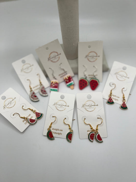 Handmade Watermelon Slice Beaded Earrings – Fun Summer Fruit Jewelry