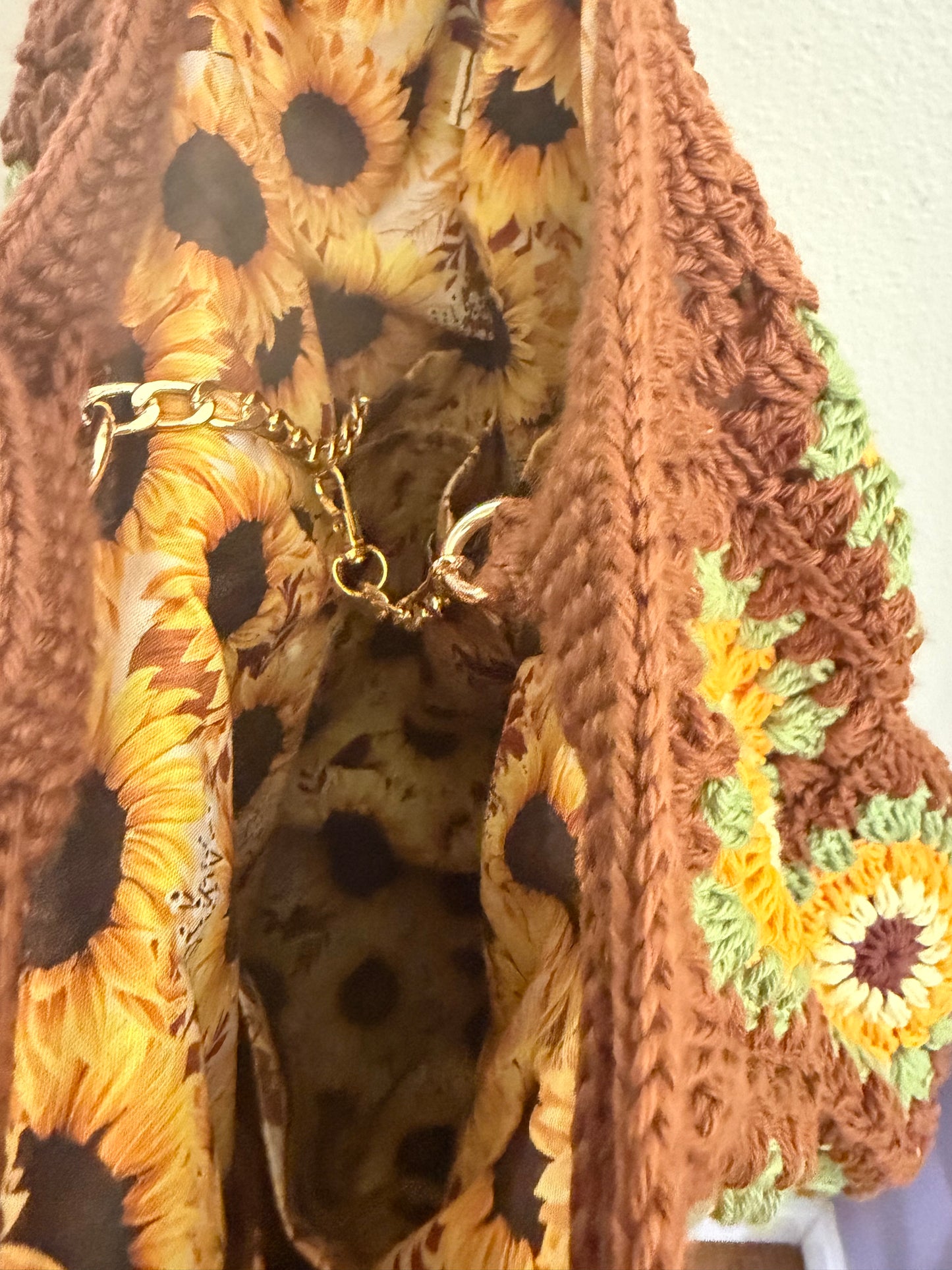 Handmade Crochet Sunflower Brown - Big Shoulder Bag – Spacious & Stylish
