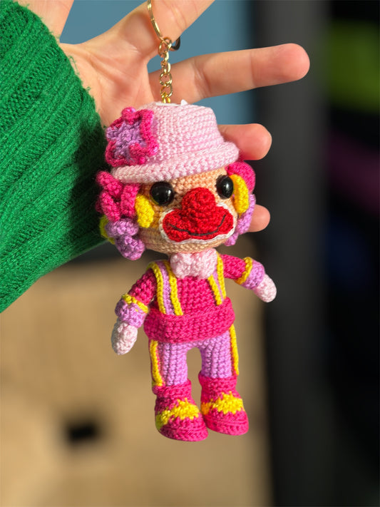 Handmade Cute clown 🤡 Keychain – Crochet Knitted Vibrant Amigurumi Circus Charm
