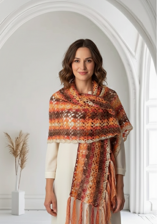 Wool Rectangular Fall Shawl (Brown/ orange)
