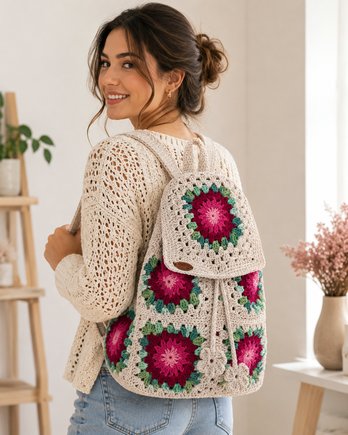 Handmade Crochet Floral Backpack | Boho Granny Square Backpack | Cottagecore Handmade Bag