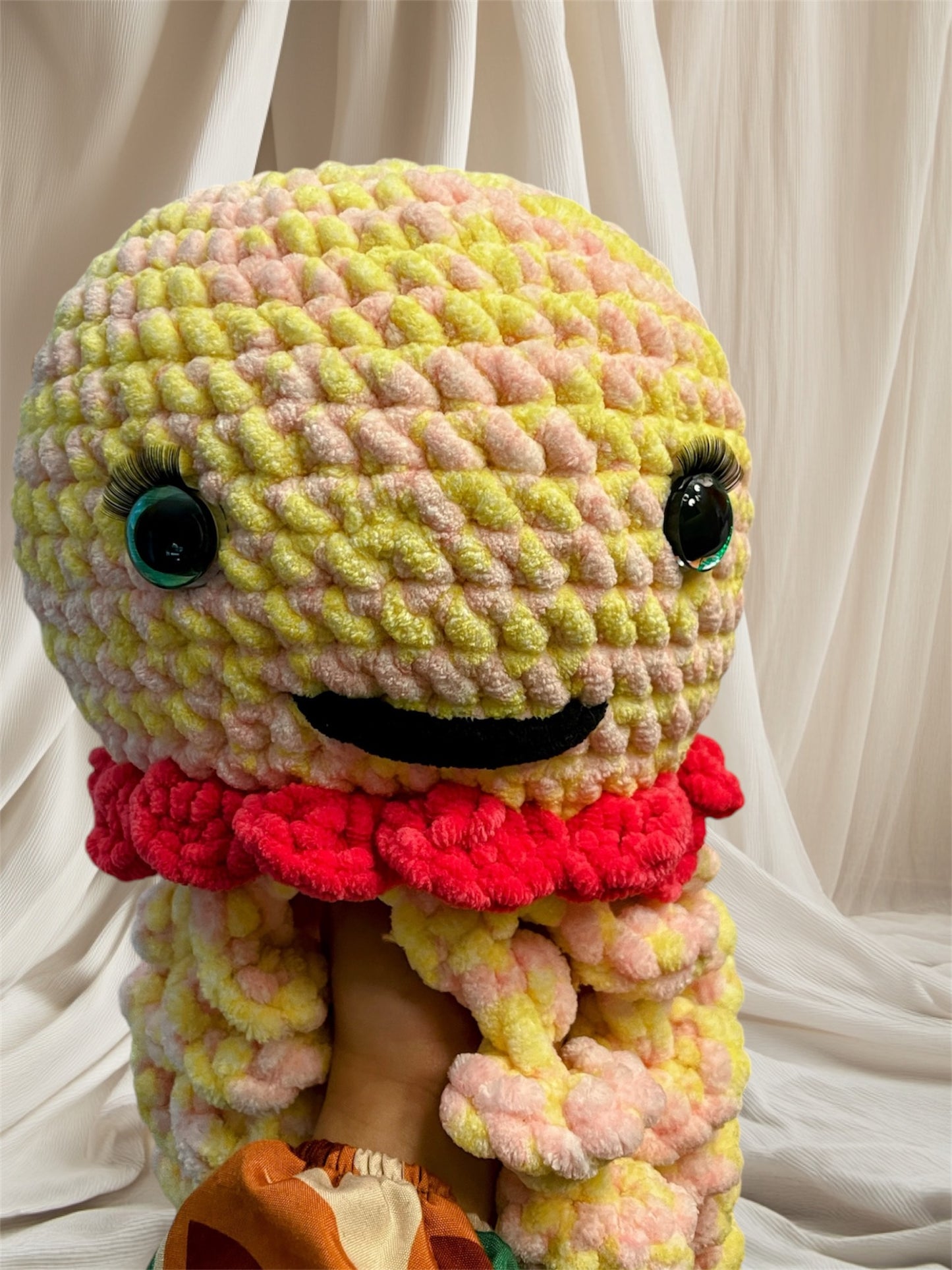 Stuffed Yellow Pink Jellyfish - Crochet Knitted Amigurumi Toy