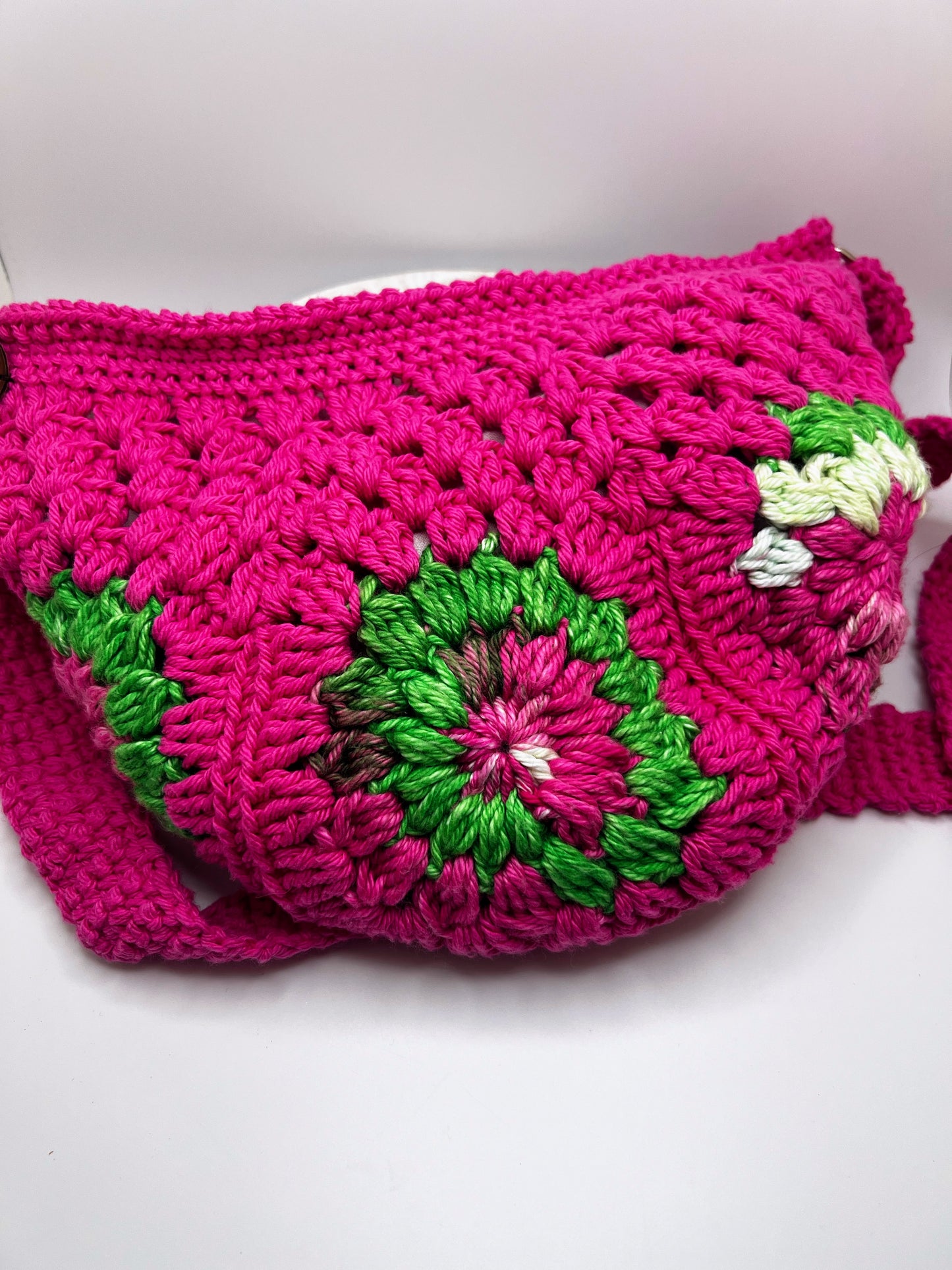 Handmade Crochet Cross Body Hot Pink Bag with Adjustable Strap – Stylish & Practical