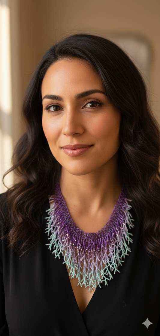Silver & Purple Seaweed Necklace – Handmade Ocean-Inspired Beaded Statement Jewelry