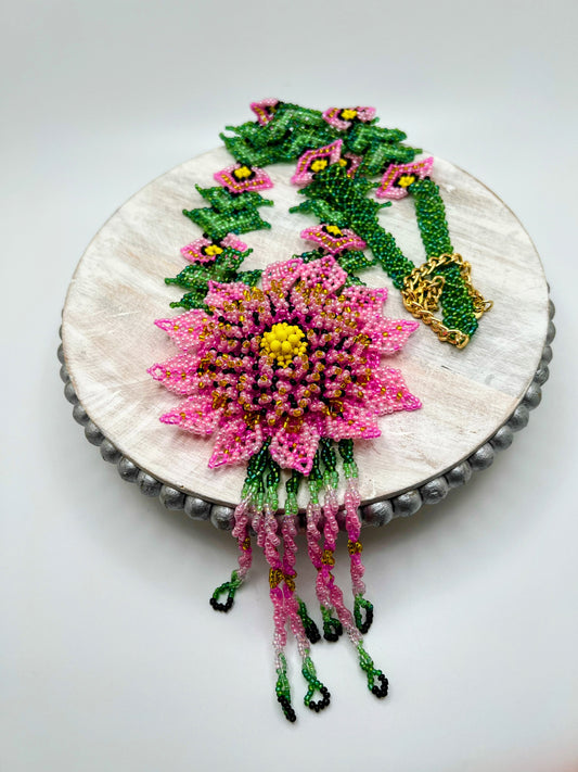 3D Flower Beaded Necklace – Handmade Statement Floral Jewelry