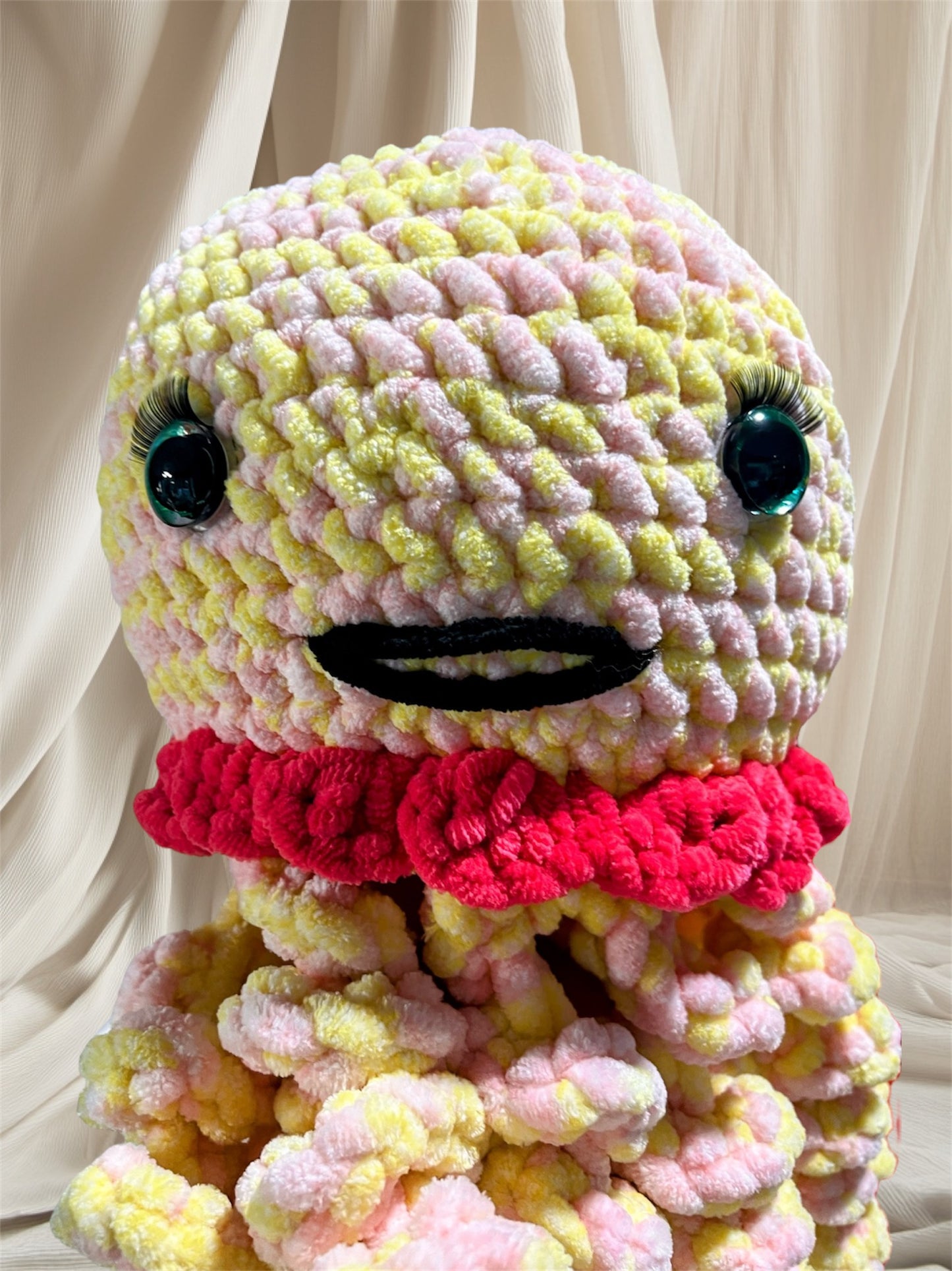 Stuffed Yellow Pink Jellyfish - Crochet Knitted Amigurumi Toy