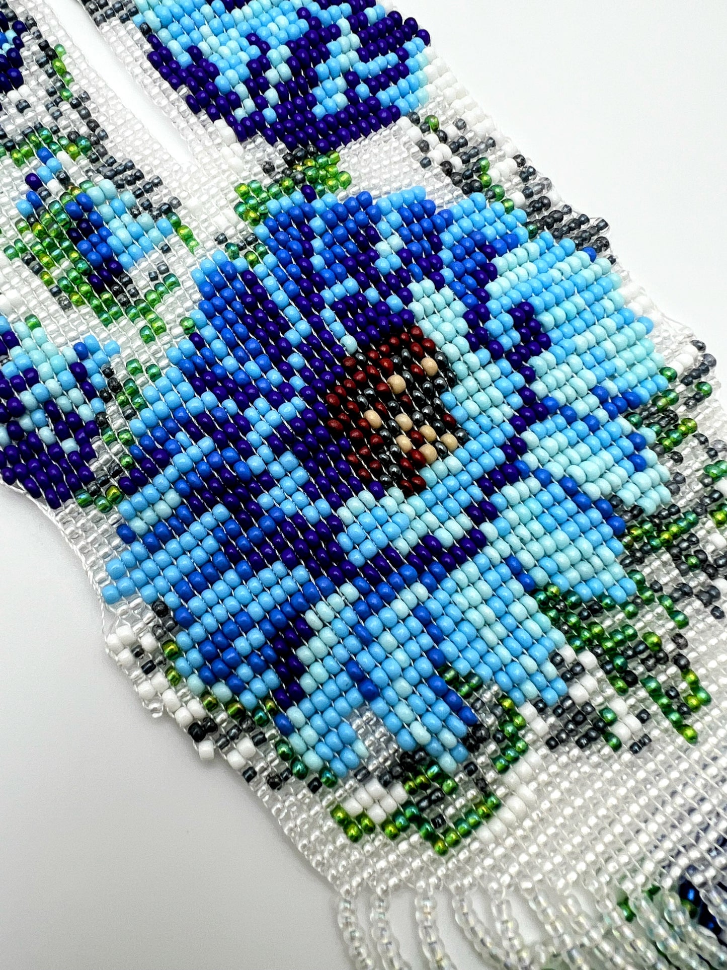 Blue Camellia Flower Loom-beaded Necklace