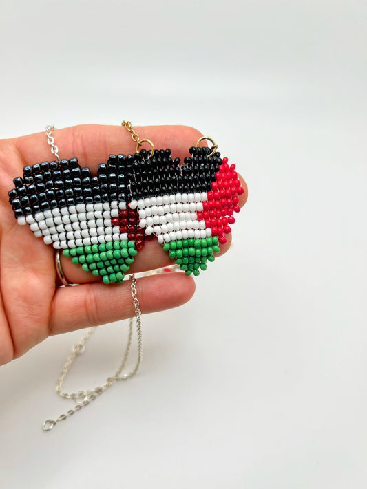 Handmade Palestine Heart Beaded Necklace – Symbol of Love and Pride