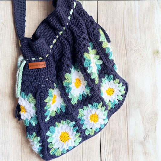 Handmade Daisy Pop Drawstring Bag – Cute & Stylish with Adjustable Strap – Stylish & Practical