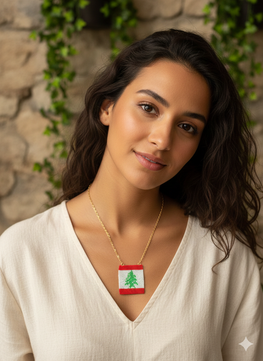 Handmade Lebanon π±π§ Flag Beaded Necklace - style (2) β Cultural Jewelry