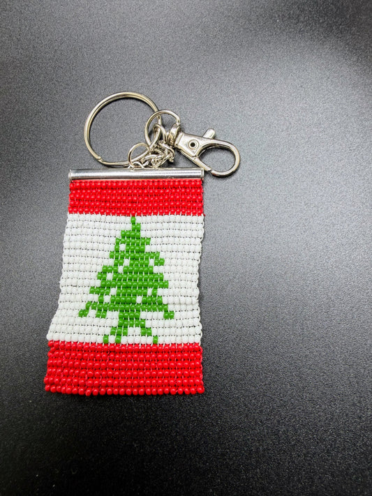 Handmade Lebanon 🇱🇧 Flag Beaded Keychain – Patriotic Accessory