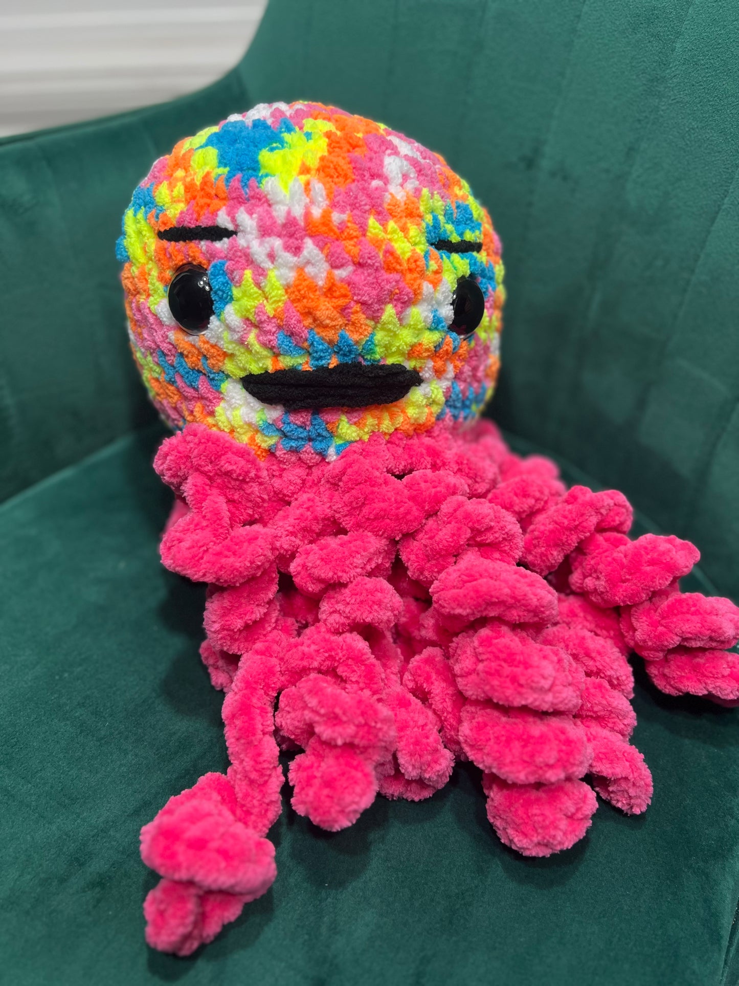 Stuffed Multicolored Pink Jellyfish - Crochet Knitted Amigurumi Toy