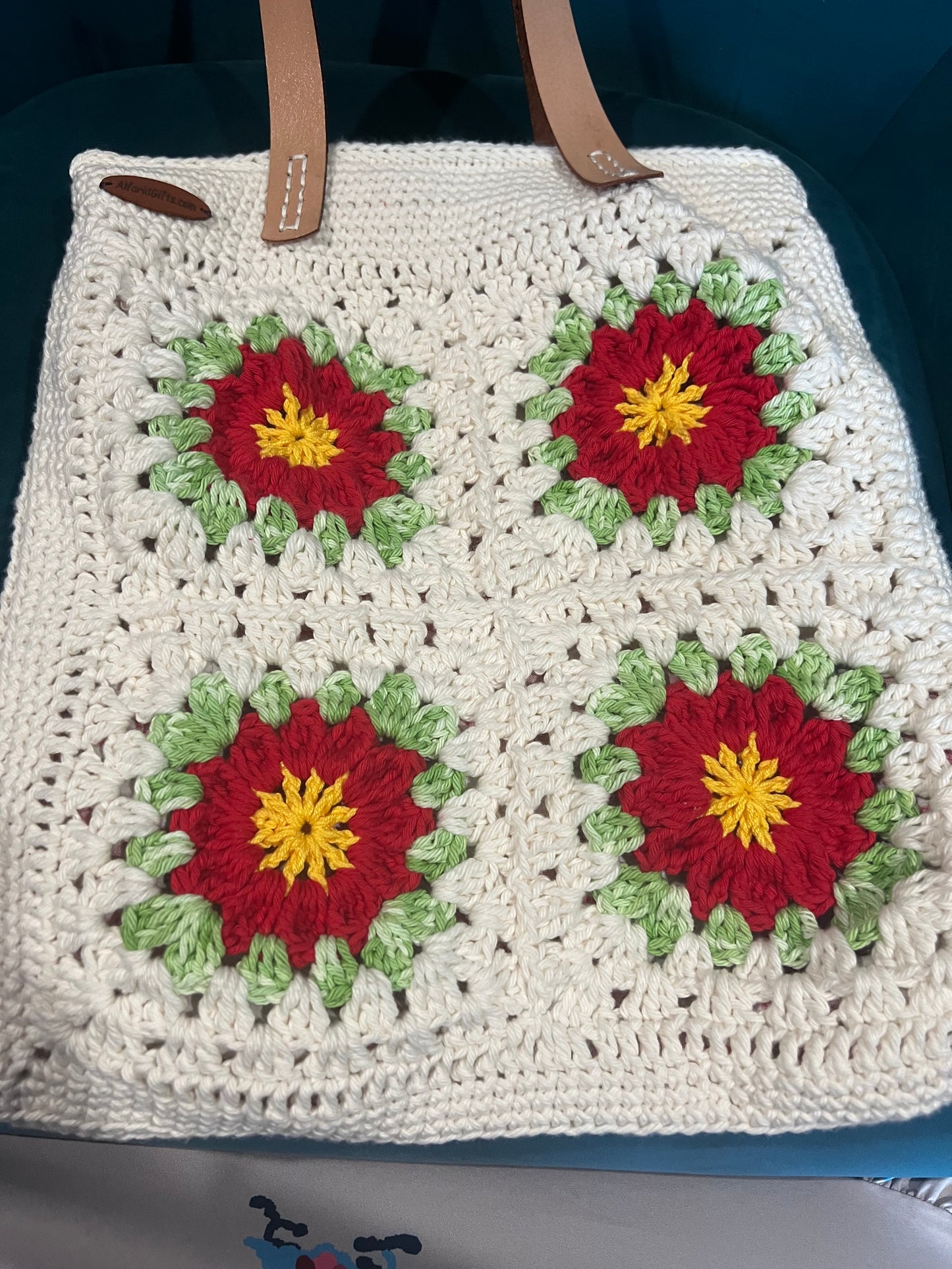 Handmade Crochet Red Flower Big Shoulder Bag – Spacious & Stylish