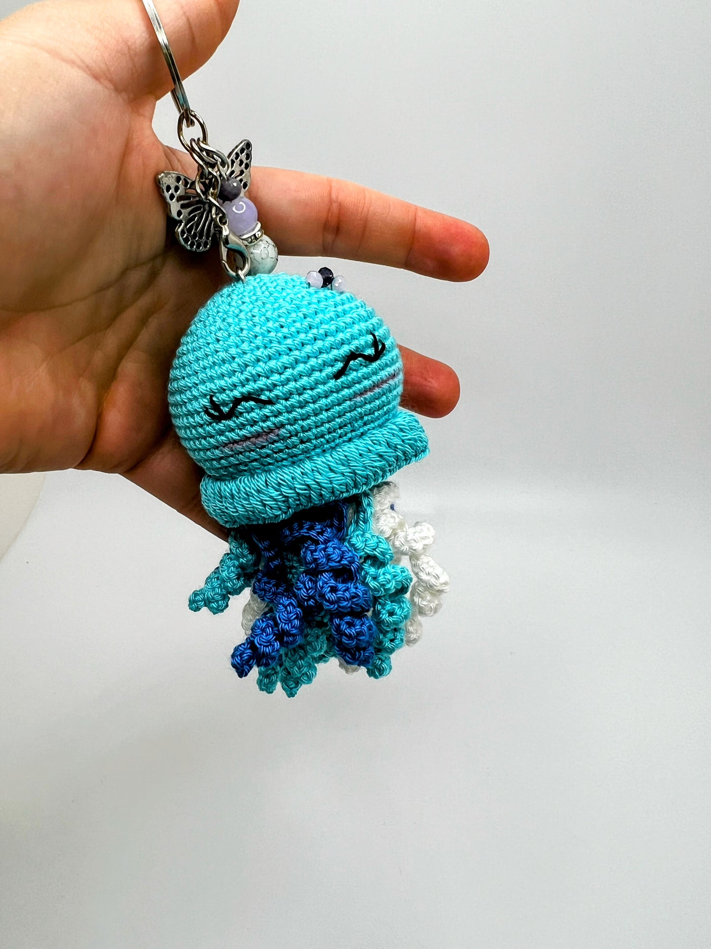 Stuffed Jellyfish Keychain Toy - (Blue & Pink) - Crochet Knitted Amigurumi Toy