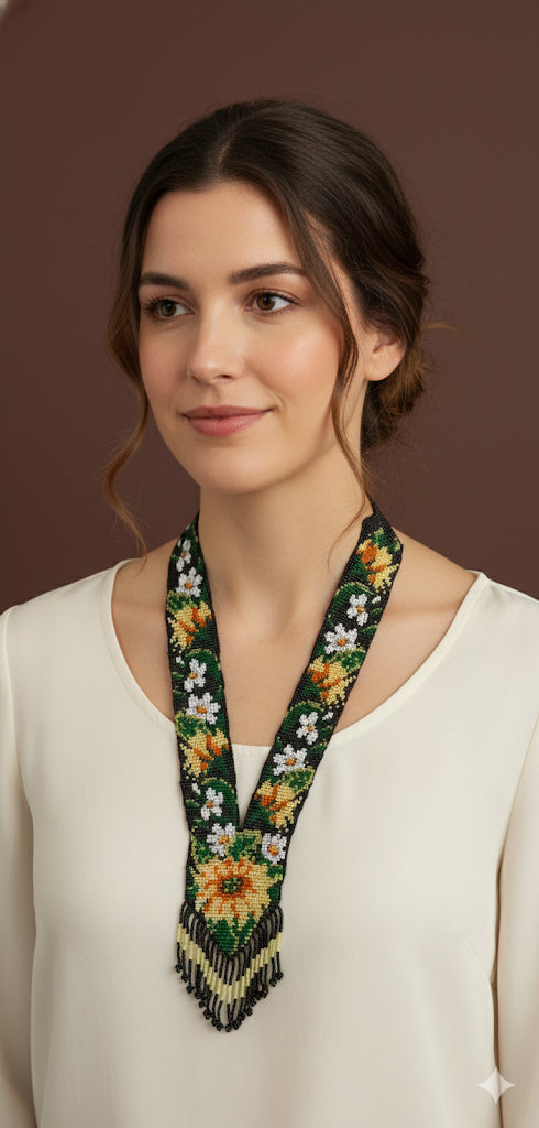 🌼 Exquisite Hand-Beaded Floral Statement Necklace