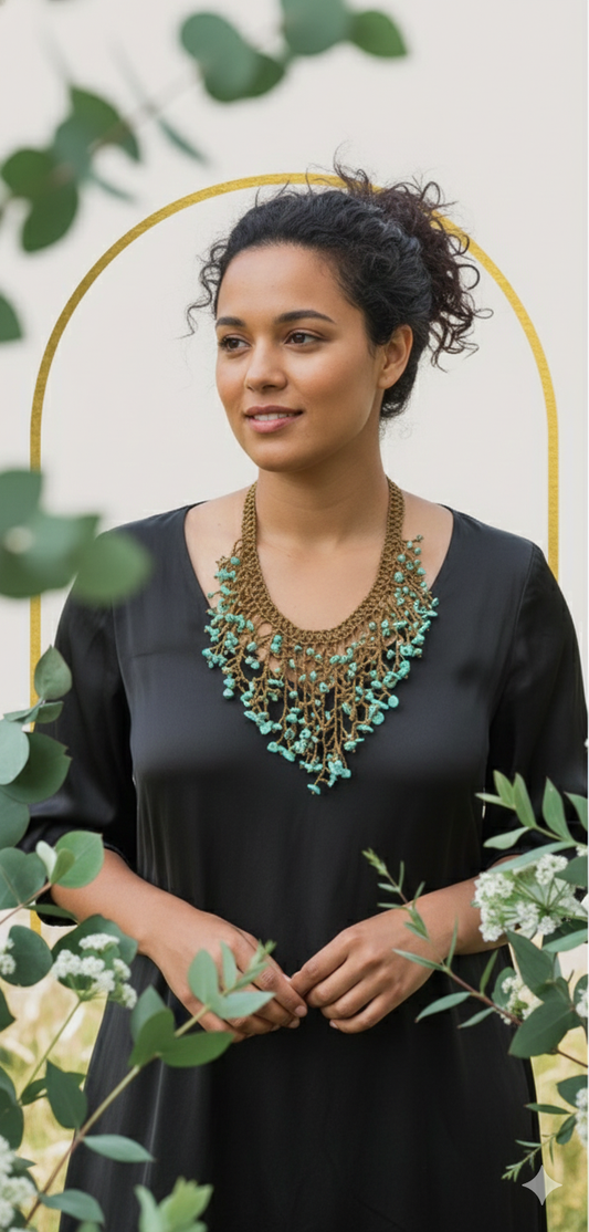 Handmade Brown Seaweed Design Dangling Beaded Necklaces – Nature-Inspired Jewelry