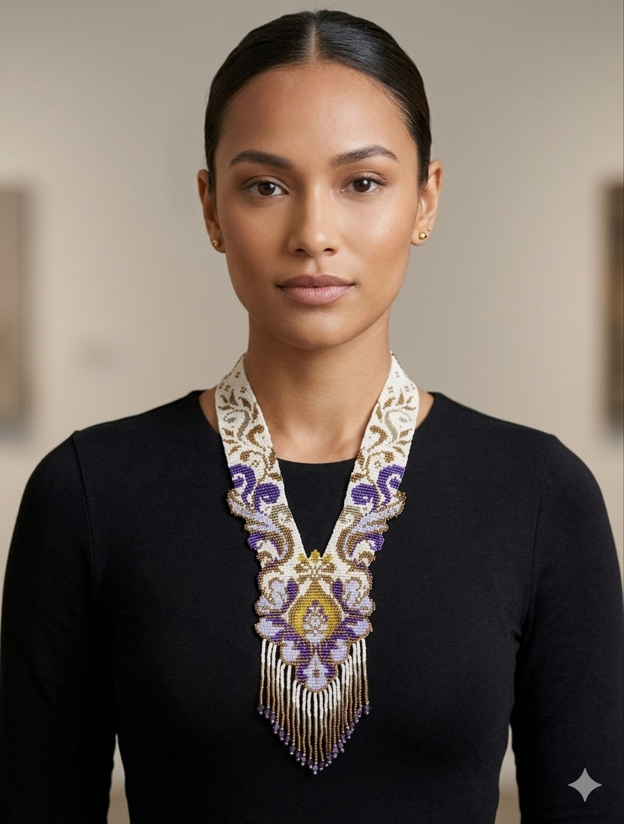 Peacock Body Style Loom‑Beaded Statement Necklace - 3 different colors