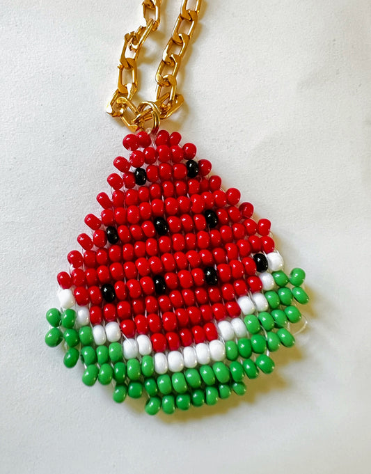 Handmade Palestine Watermelon Slice Beaded Necklace β Fun & Cultural Jewelry