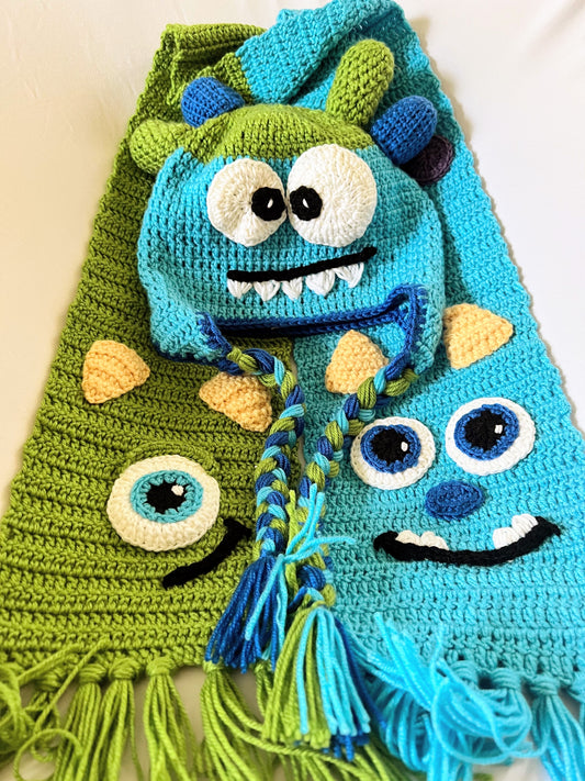 Crochet Monster Hat & Scarf Set for Kids – Fun & Cozy Handmade Winter Wear