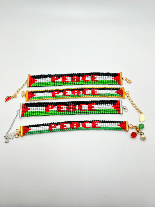 Handmade Peace Palestine Flag Loom Beads Small Bracelet β Delicate Cultural Jewelry
