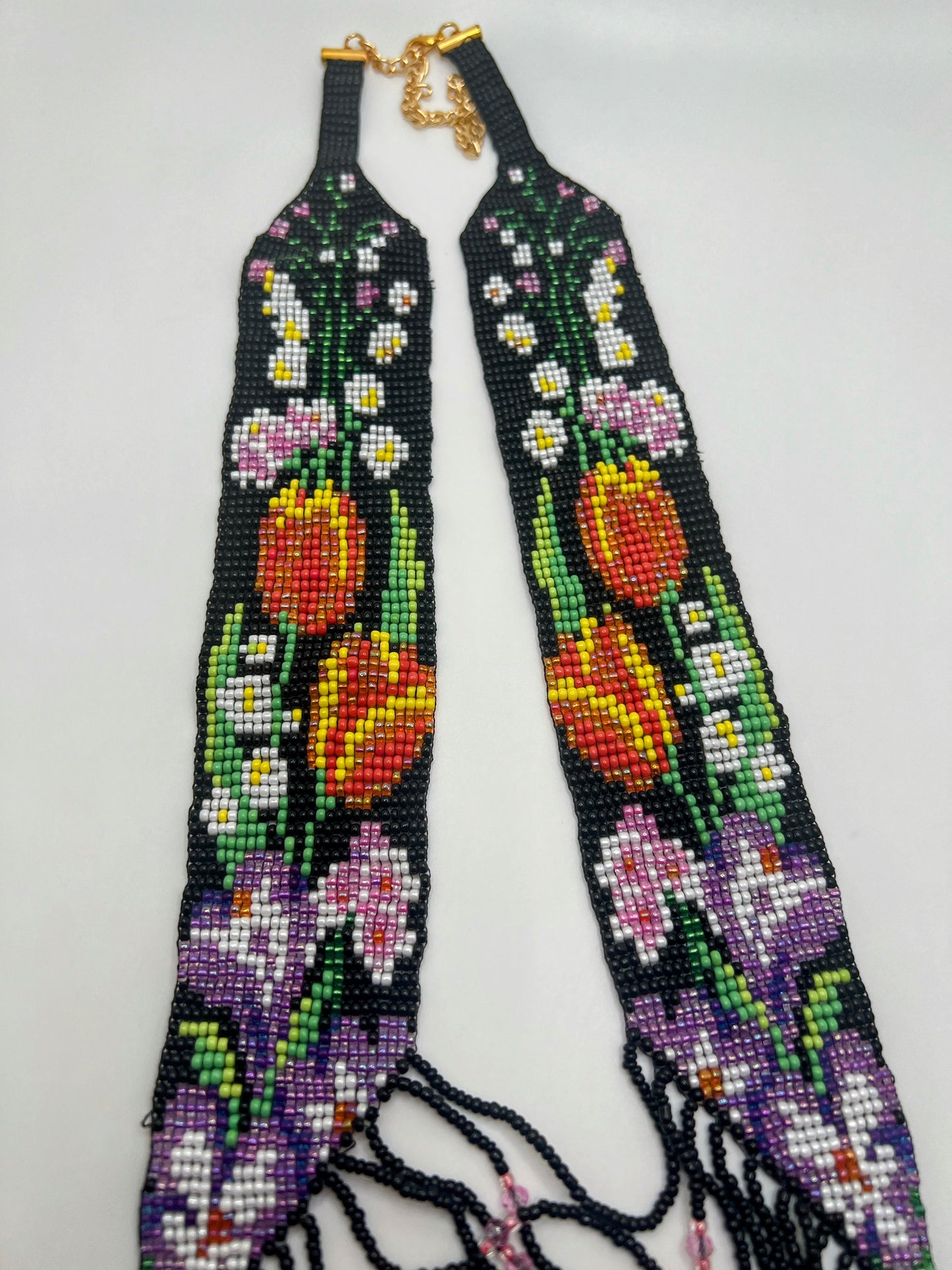 Orange Tulips Floral Loom‑Beaded Necklace – Handwoven Glass Seed‑Bead Statement Piece